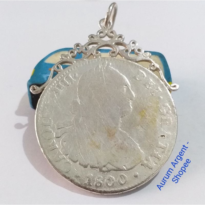 SD.5-- 1 PC LIONTIN KOIN PERAK KUNO ASLI 8R.F.M CAROLUS IIII TH 1800. -- SILVER COIN --