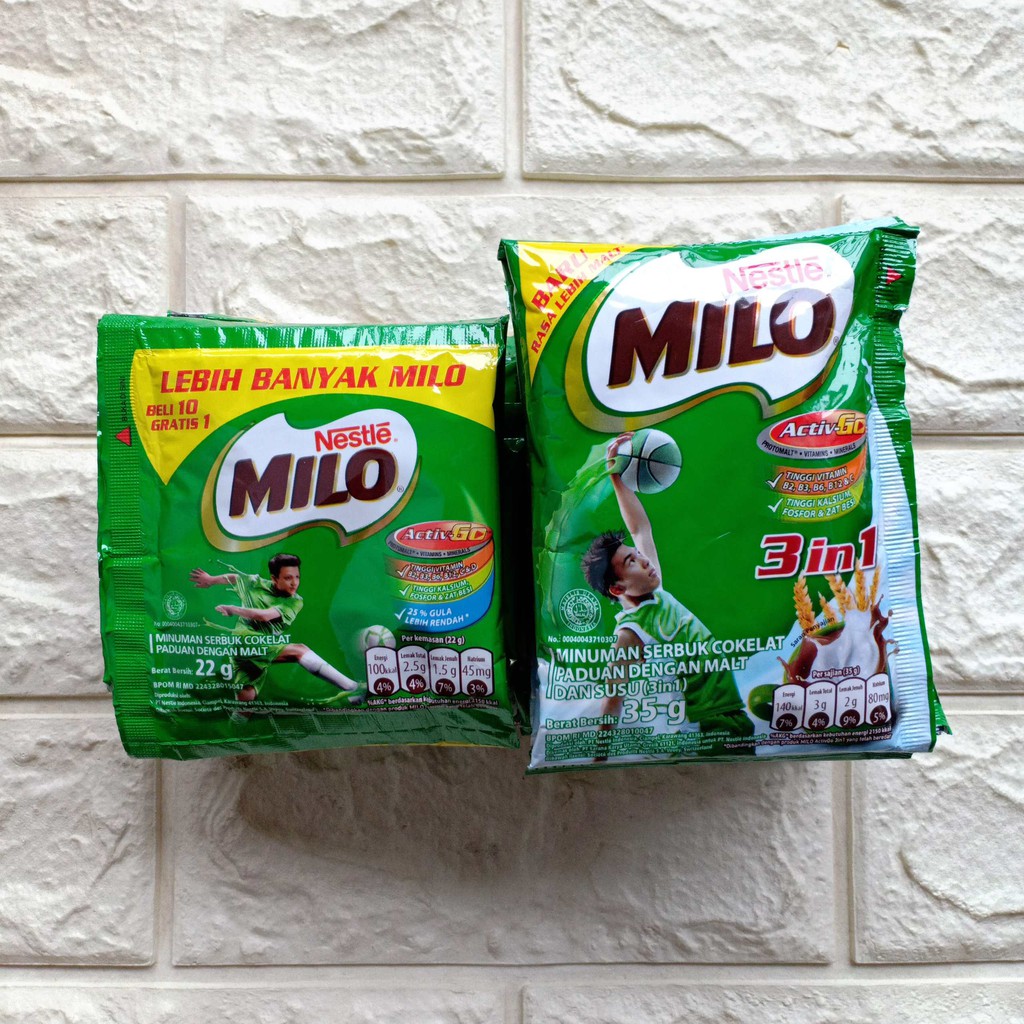 Nestle Milo Sachet 3in1 Minuman Serbuk Cokelat Coklat Susu Bubuk Malt 3 in 1 35gr 22gr 35 22 g gr