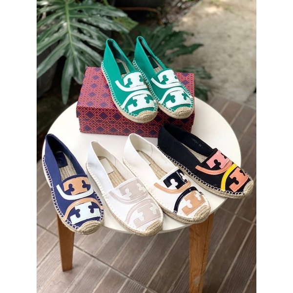Sepatu Kanvas Slip On Wanita TB Poppy Canvas Espadrilles Shoes Premium Import, Hitam Black Putih Gad