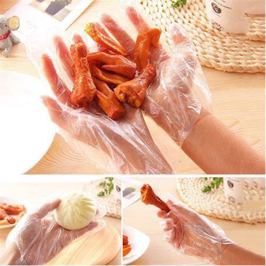 ❤GTB❤ Sarung Tangan Plastik Isi 100Pcs Disposable Plastic Gloves Sekali Pakai Bening Polos Transparent R604