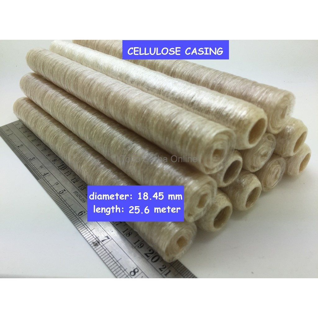 

Casing Sosis/Kulit Sosis Selulosa Panjang 16.7m diameter 18.45mm HALAL