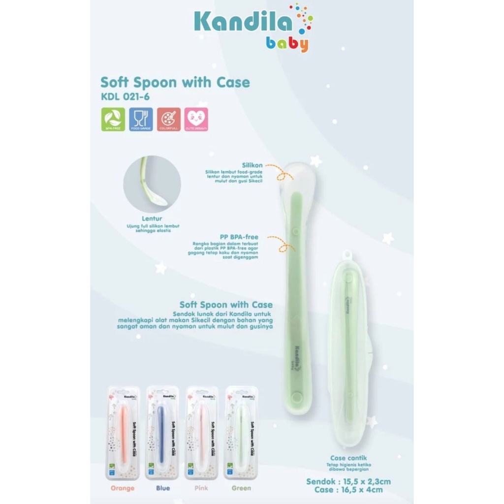 Kandila Baby Soft Spoon With Case KDL 021-6 Sendok Makan Silikon Bayi