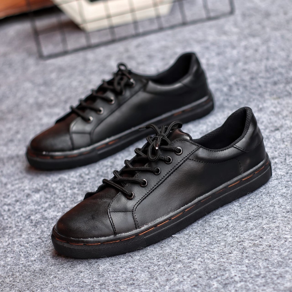 ENOZ X PIETER - Sepatu Snakers Sekolah Kuliah Hitam Pria Original Handmade - Sepatu Pantofel Kasual Kerja Formal Cowo Laki Men ORI