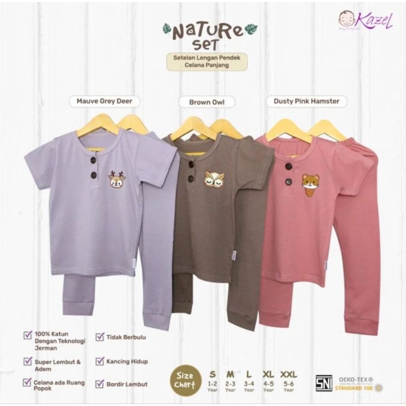 Kazel Nature Set Bordir 1-6 Thn - Setelan Lengan Pendek Celana Panjang