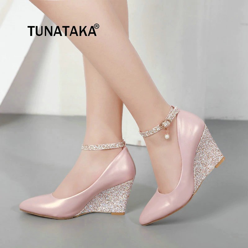 women's white wedge heel shoes