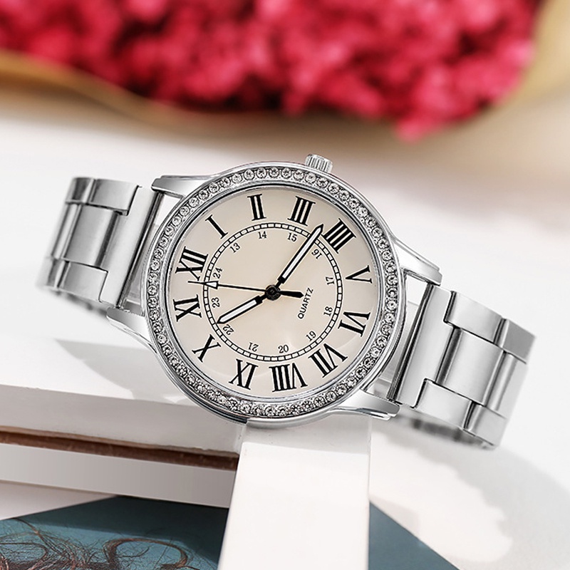 SANGCAKRA COD - Jam Tangan Wanita Romawi Diamond Stainless Jam Tangan Cewek Murah Terbaru 2023 - JW3