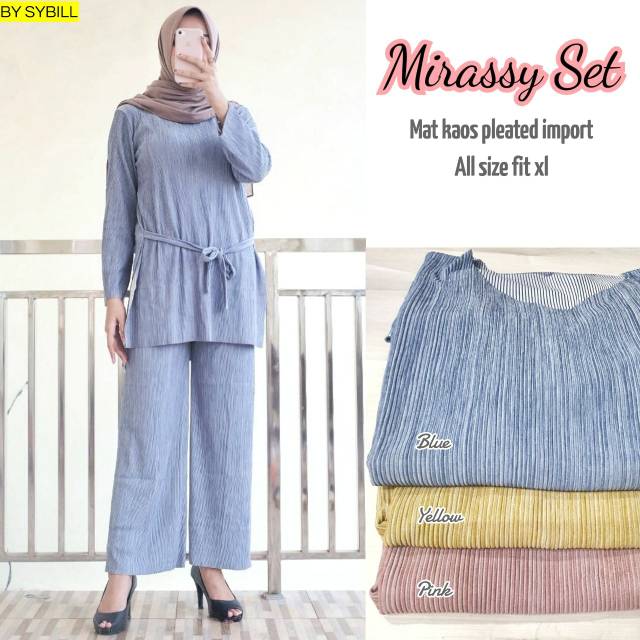 Mirassy setelan tunik kulot bahan kaos pleated