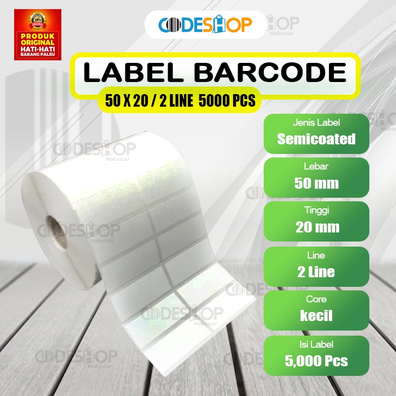 Jual STICKER LABEL PRINTER BARCODE 50 X 20 MM - 2 LINE - SEMICOATED ...