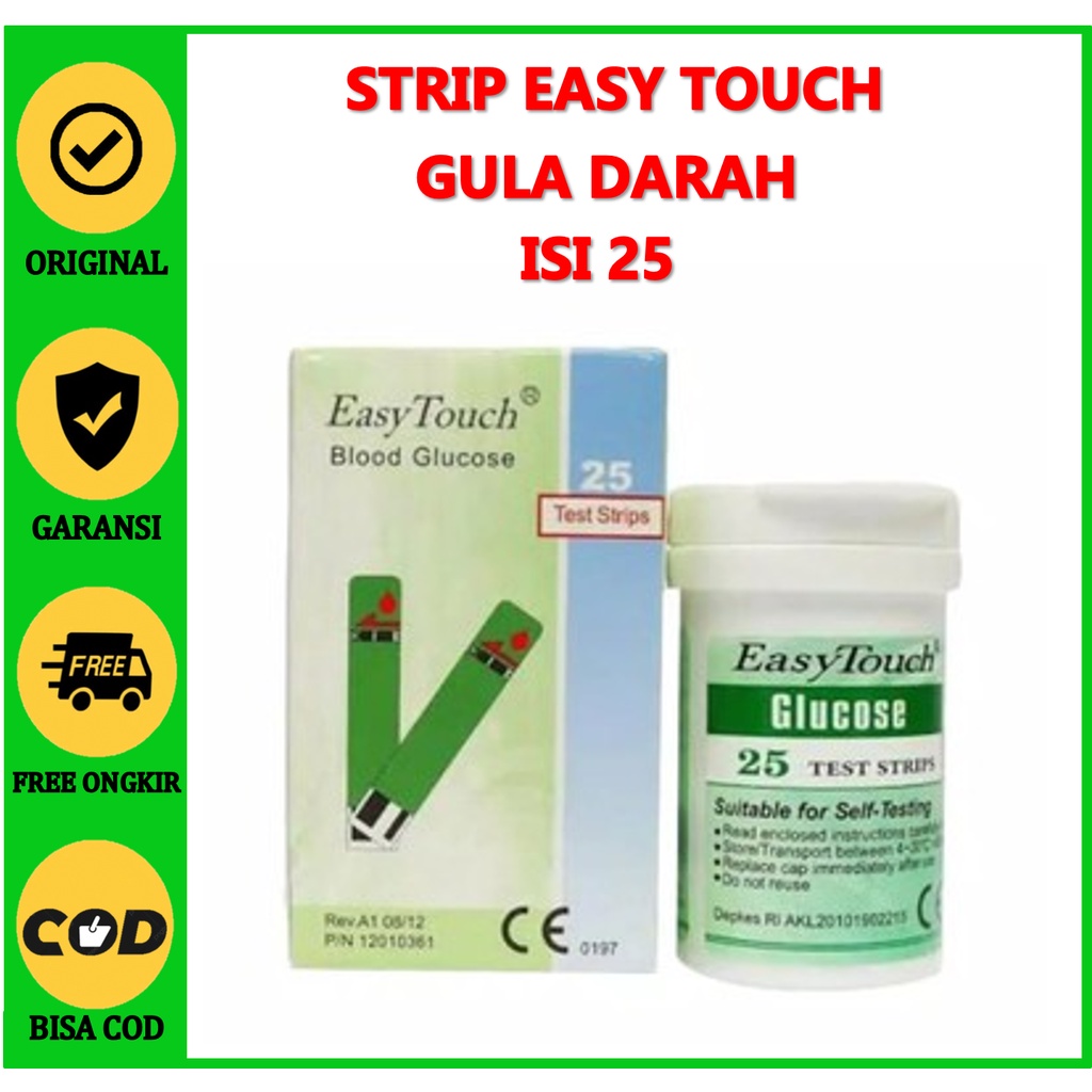 Easy Touch Strip Tes Gula Darah Isi 25 Stik Glukosa Expired ED Panjang EasyTouch Strip Easy Touch St