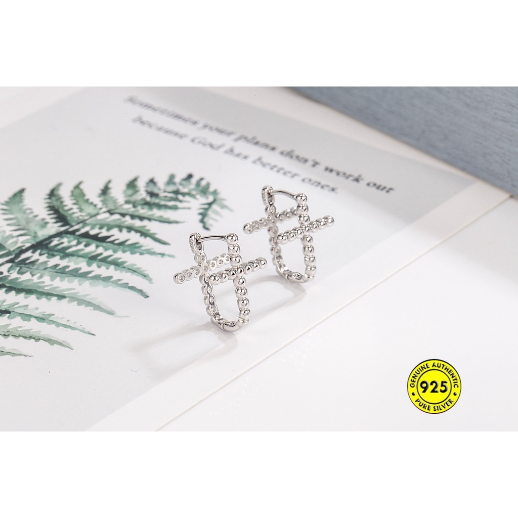 Anting Bulat Bandul Salib Lapis Emas 18K Untuk Wanita U1058