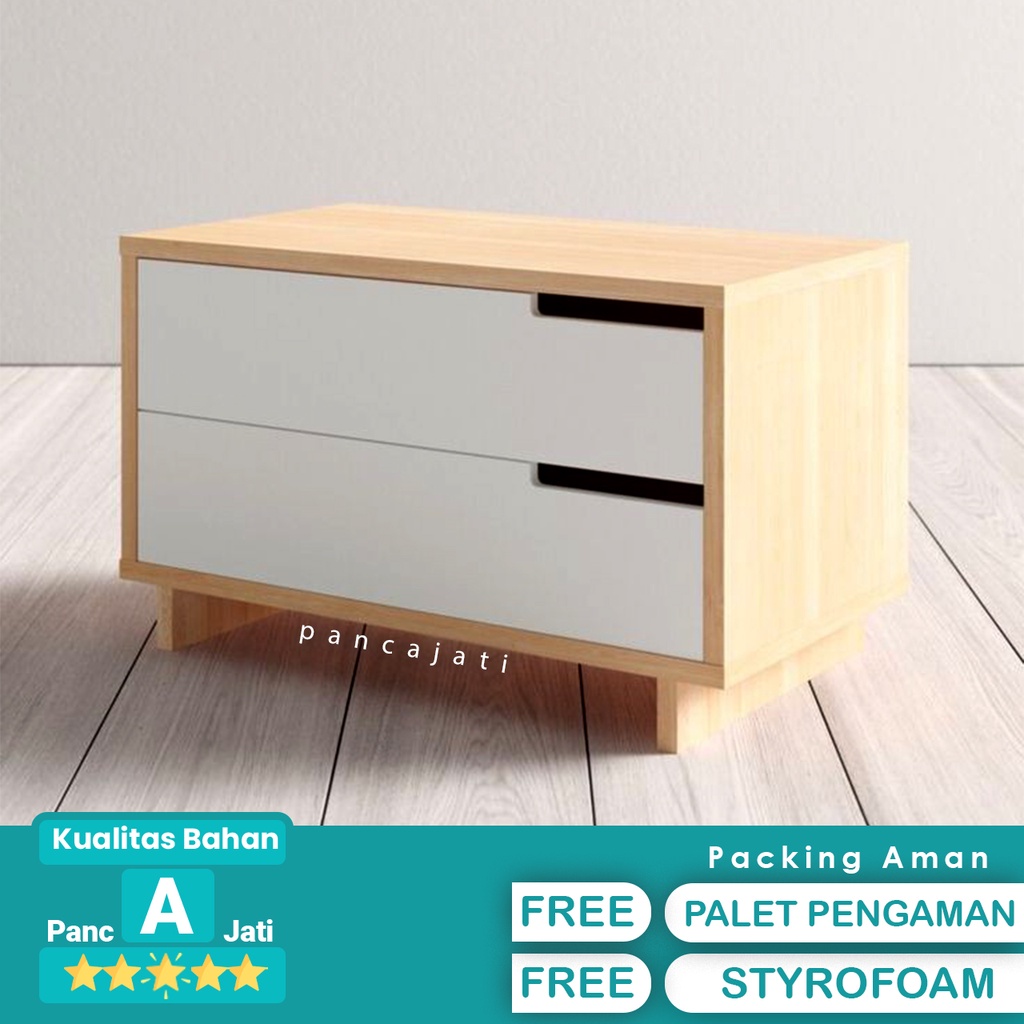 Meja Nakas Minimalis Modern Motif Serat Kayu 2 Laci