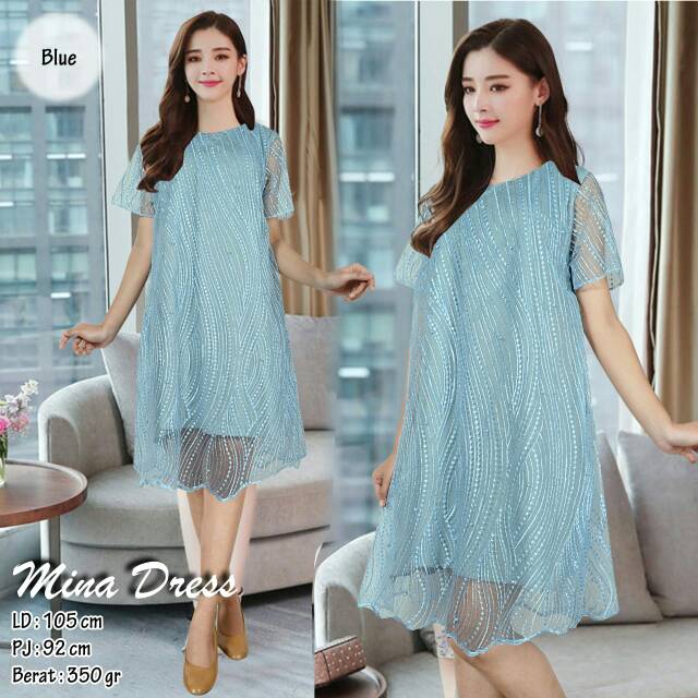 Mina dress bahan brukat tile