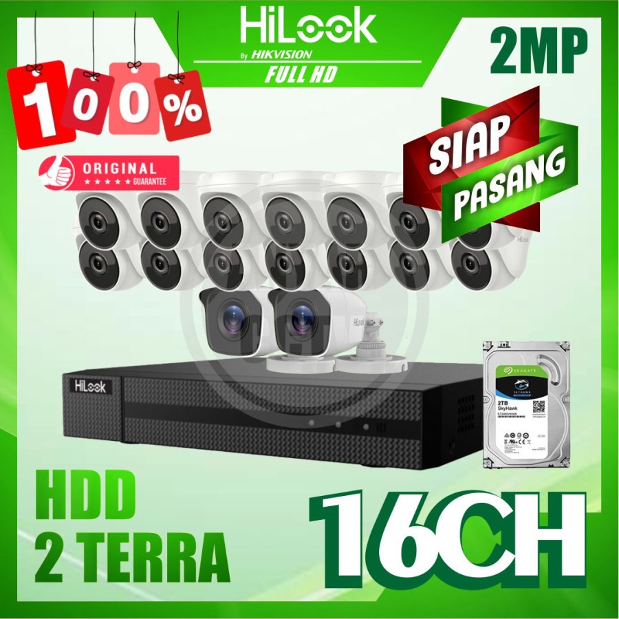 Paket CCTV HiLook by Hikvision 2MP 16 Kamera HDD 2TB Siap Pasang