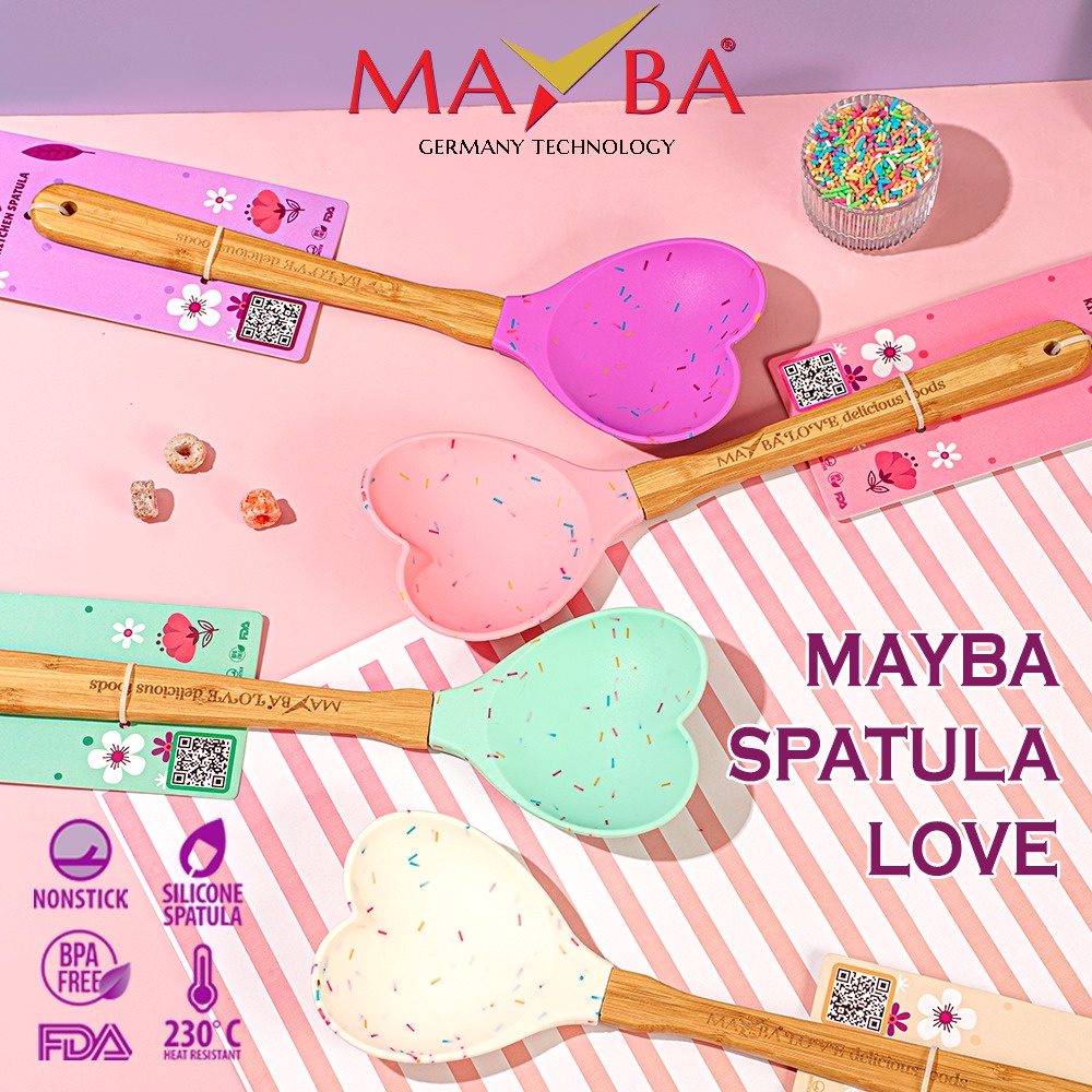 LOVE HEART SPATULA SILIKON MAYBA Pemium sutil sendok masak silicone tebal high quality