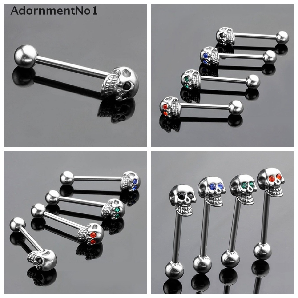 (AdornmentNo1) 14g Anting Tindik Lidah / Tubuh Bentuk Tengkorak Bahan Stainless Steel