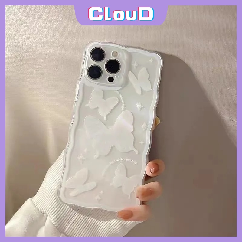 Butterfly Soft Case TPU Transparan Frame Gelombang Kupu-Kupu Untuk iPhone 11 Pro Max XR 12 13 Pro Max 7Plus 8Plus X XS Max 7 8 SE 2020 6 6S Plus