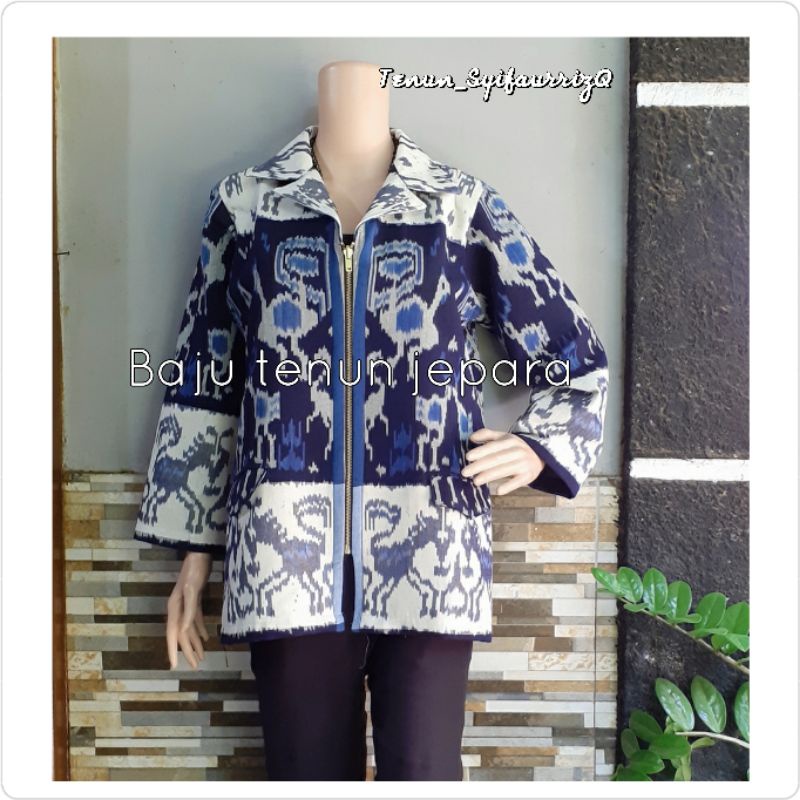 Blouse tenun blazer tenun jepara baju tenun jepara resleting jaket rompi tenun BTB31