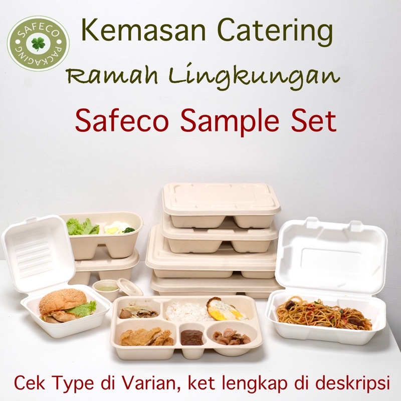Safeco Packaging Bagasse Sample Set Box Packaging Kotak Tempat Makan Makanan Kemasan Catering Desser