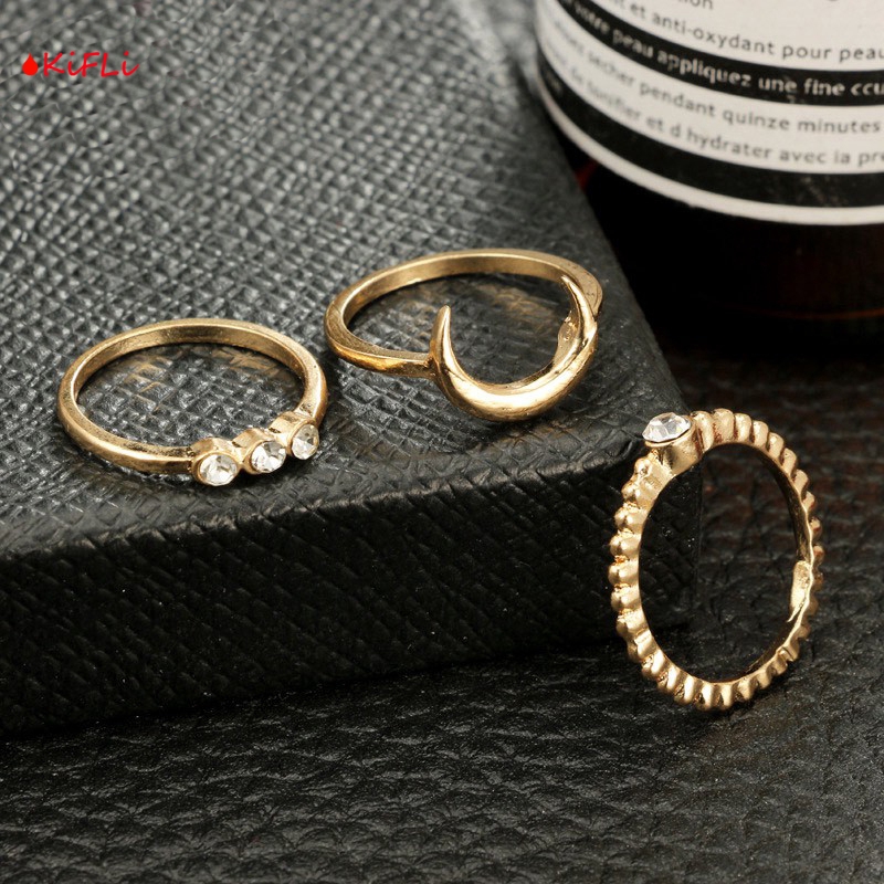 5Pcs Cincin,Vintage Boho Model Stackable,Bulan untuk Wanita