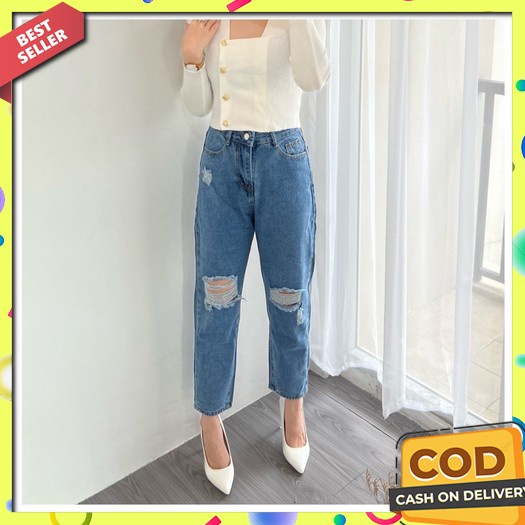 Terlaris Celana Boyfriend Jeans Ripped Sobek Wanita / Celana Jeans Sobek Wanita / Celana Boy Friend 