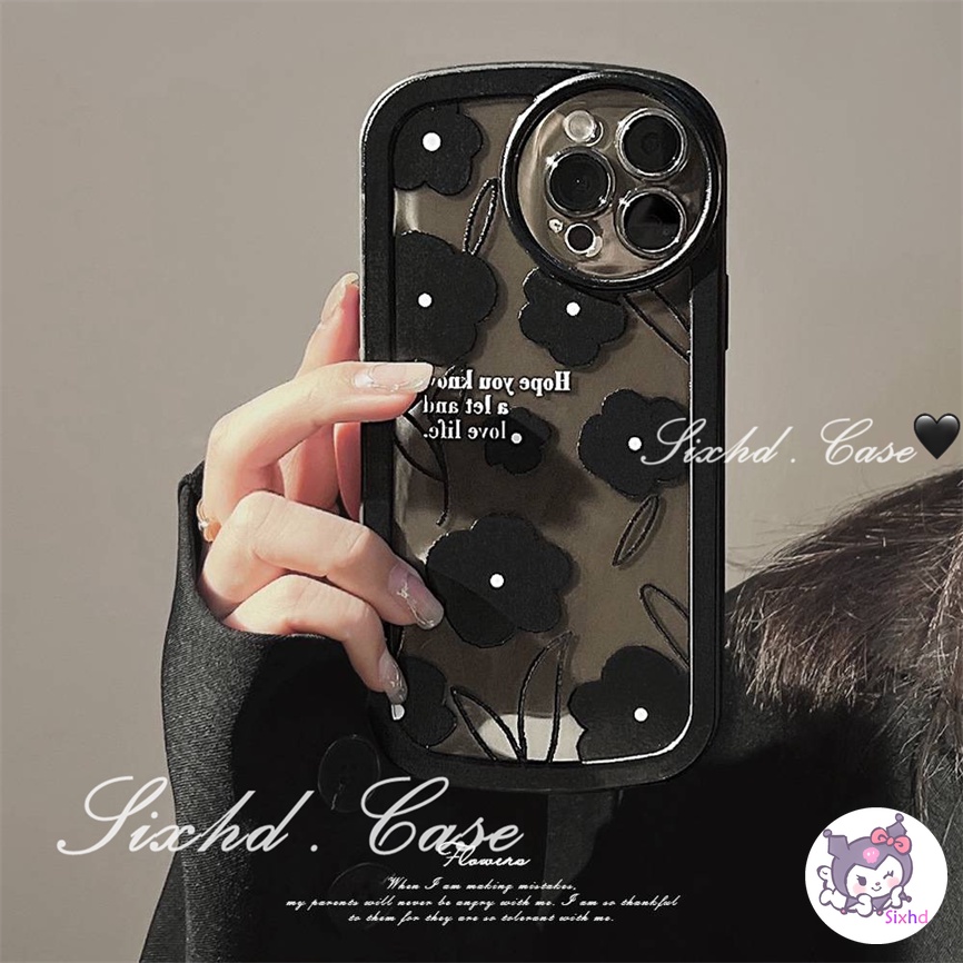 Redmi Note 12 11 11s 10 9 8Pro Redmi 12C 10C 10A 10 9T 9C 9A 9 A1 A1+ Xiaomi 11 Lite 12T 11TPro Mi Poco M3 X3Pro NFC Ins Fashion Black Flowers Thickened Round Lens Protection Phone Case Soft Cover