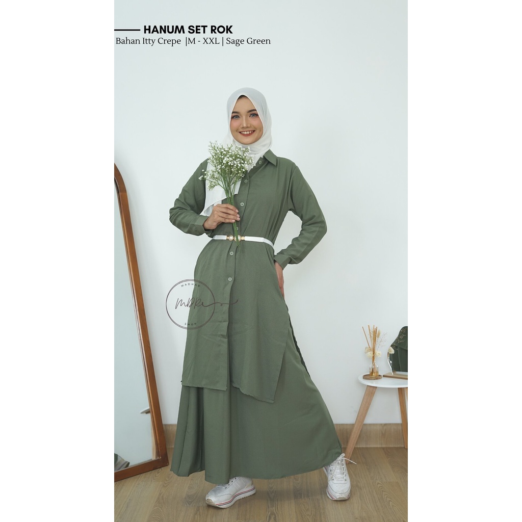 One Set + Rok Tunik Sari HANUM &quot;Warna Part 2&quot;  Busui Wanita Muslim Remaja Jumbo Bahan Itty Creepe Terbaru / Size M L XL XXL