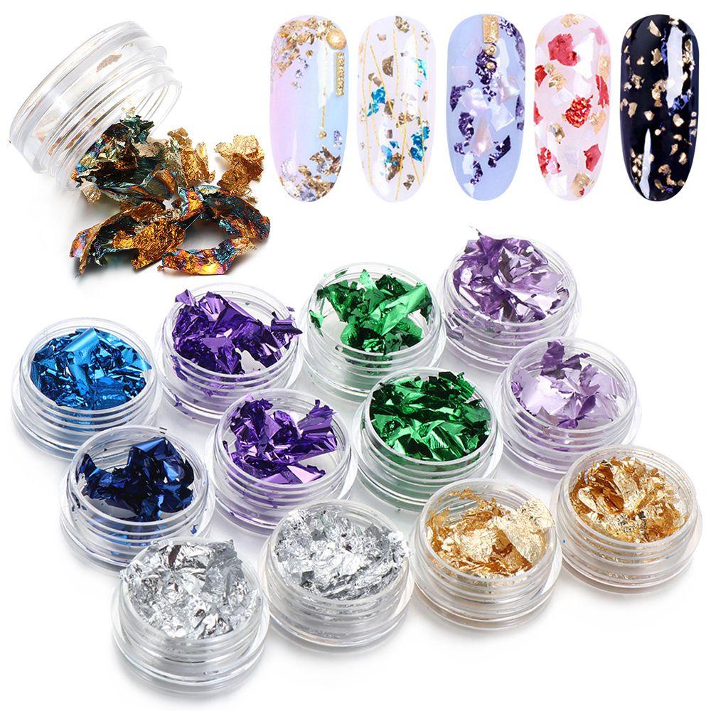 Preva 12PCS Gold Leaf Flake DIY Kerajinan Sequin Art Dekorasi Gilding Decor Filling Bahan Resin Cetakan Tambalan