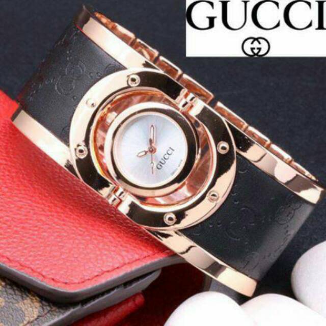 Gucci Rosegold Bangle Kombinasi Kulit