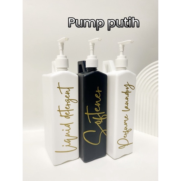 jerigen PUMP 1liter stiker gold new HITAM PUTIH . aesthetic tempat isi ulang sabun cair liquid detergent laundry room estetik