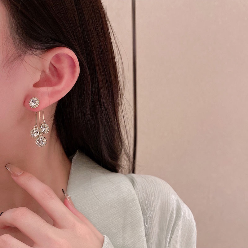Anting Tusuk Gantung Bahan Sterling silver 925 Hias Zircon Gaya Mewah Berkilau Untuk Wanita