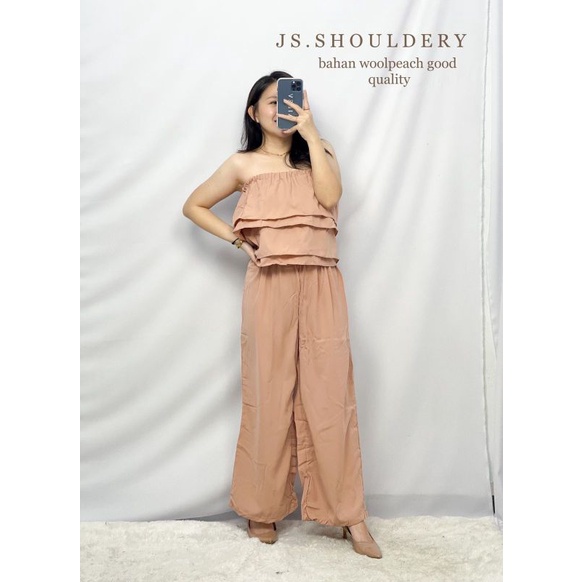 MDLV ~ Jumpsuit Shouldery Jumpsuit Sabrina Celana Panjang Fashion Wanita