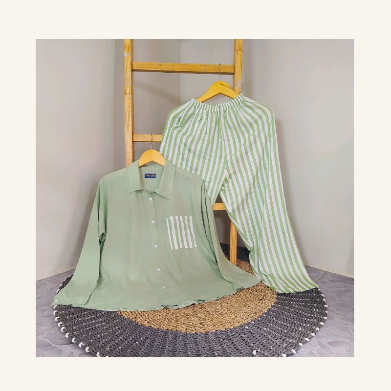 Greysia Oneset bahan rayon Viscose super premium Ld112cm | Setelan kombinasi dewasa tangan panjang celana panjang polos motif