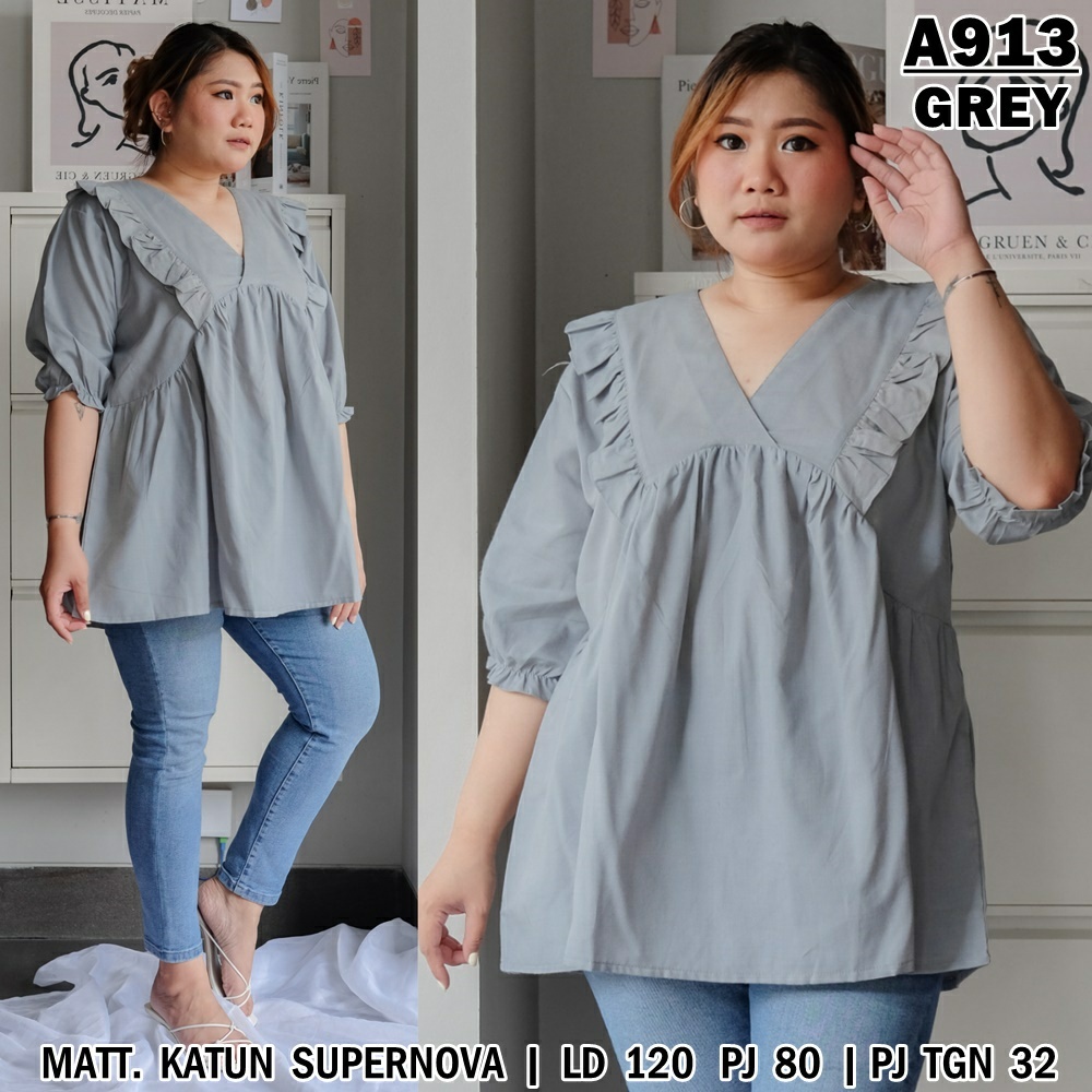 WSE390 - Blouse Jumbo Fatin XXXL Blus Jumbo 3XL Leher V BIG SIZE UK XXXL LD 120 CM PL 80 CM Katun Supernova PREMIUM QUALITY