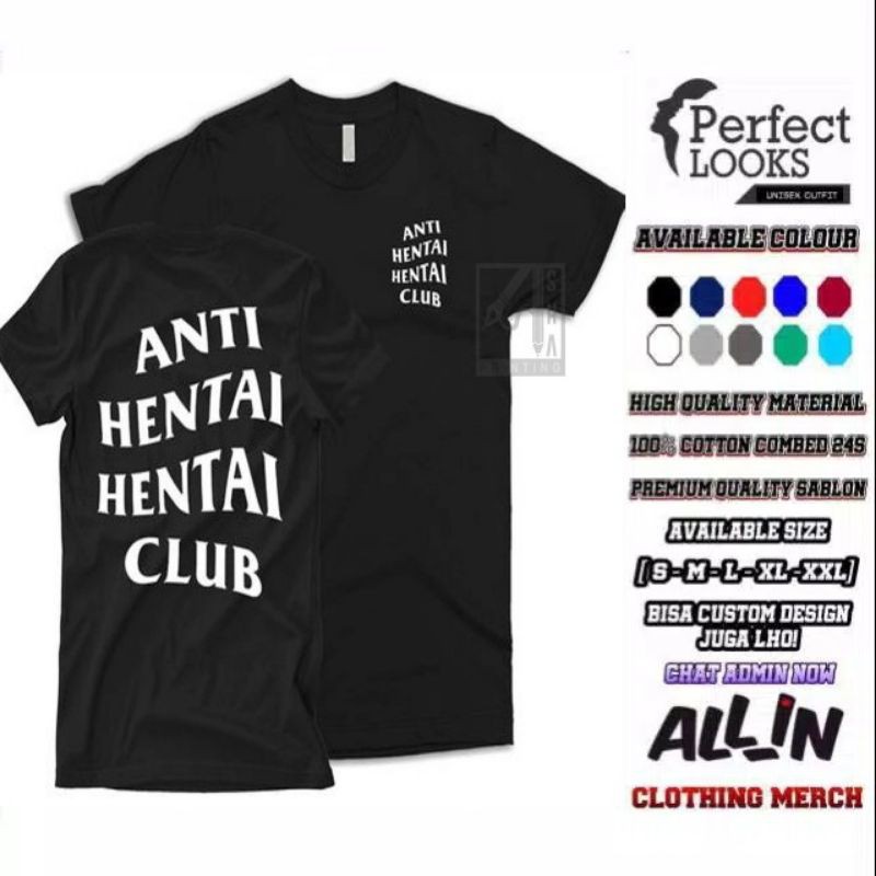 KAOS DISTRO ANTI HENTAI HENTAI CLUB SABLON DEPAN BELAKANG
