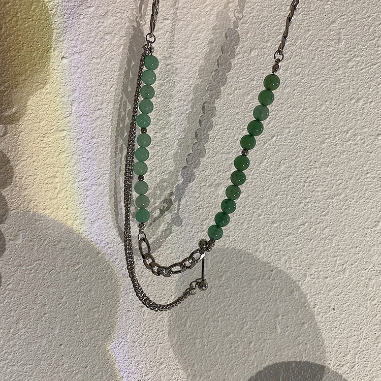 Green Stone Stitching Necklace Accessories Personality Versatile Irregular Clavicle Chain