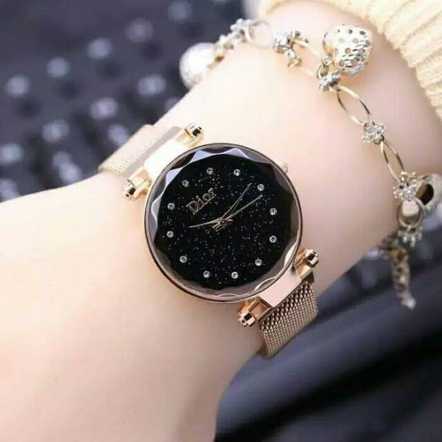 FREE BATERAI JAM TANGAN WANITA DIOR RANTAI MAGNET DIAMOND PREMIUM
