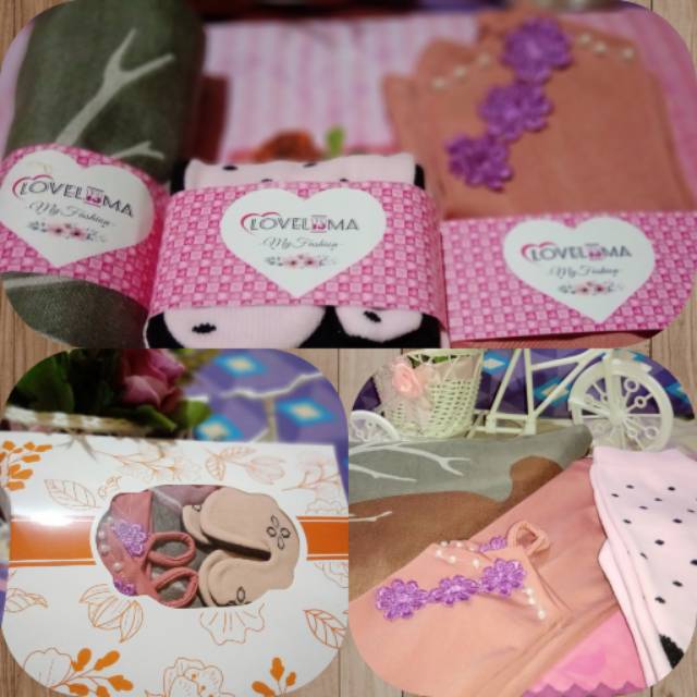 Paket 3 in 1 Muslimah (Hijab, Kaos Kaki Motif dan Handsock)
