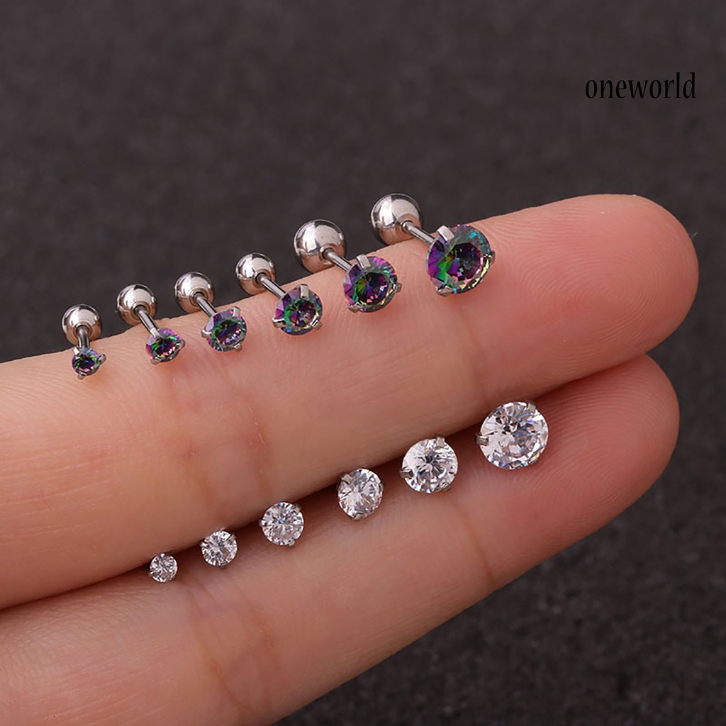 [ONE] 1pc Anting Wanita Cubic Zirconia Kecil Aksesori Perhiasan Shiny Colorful Stud Earring Untuk Belanja