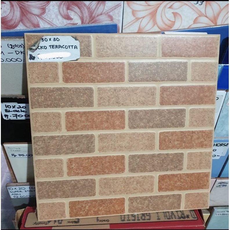 keramik 30x30 dinding lantai kasar motif bata kia bricko teracotta