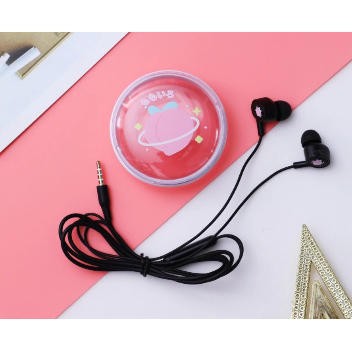 [XY-38] Set Headset Earphone Motif BUAH-BUAHAN Lucu / Wadah Earphone Transparan Bulat Kartun Fruits