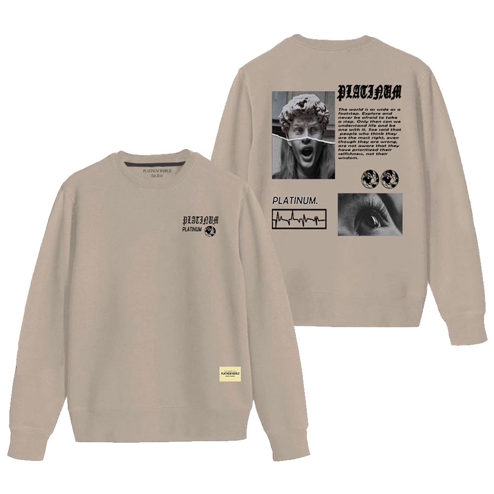 PLATINUM WORLD Sweatshirt Crewneck NNARIS CREAM Platinum // Font Metal // Ootd Indie Premium Quality