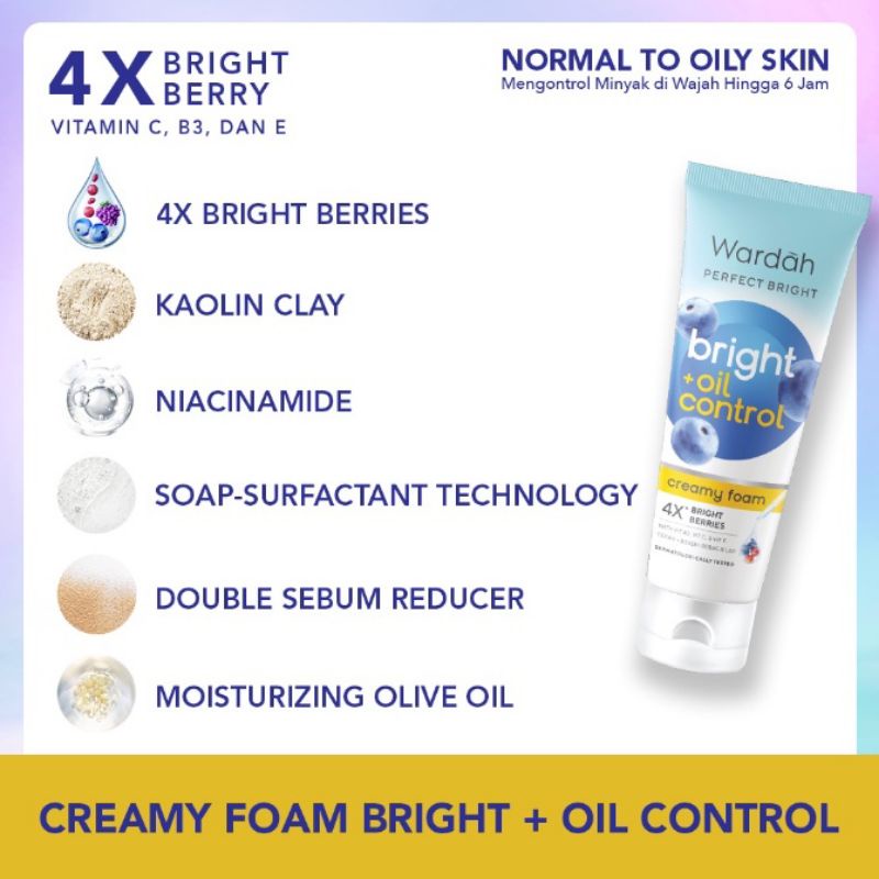 Wardah Perfect Bright Creamy Foam +oil control +smooth glow 50&amp;100ml