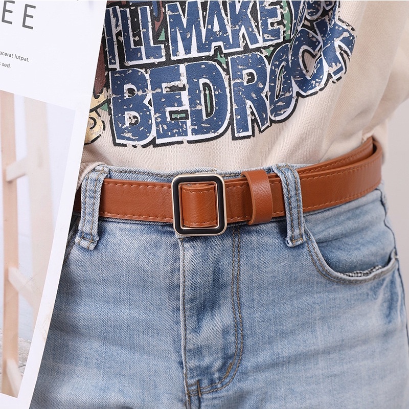 Gesper Kulit Wanita Tali Ikat Pinggang Cewek Square Buckle Belt GW1