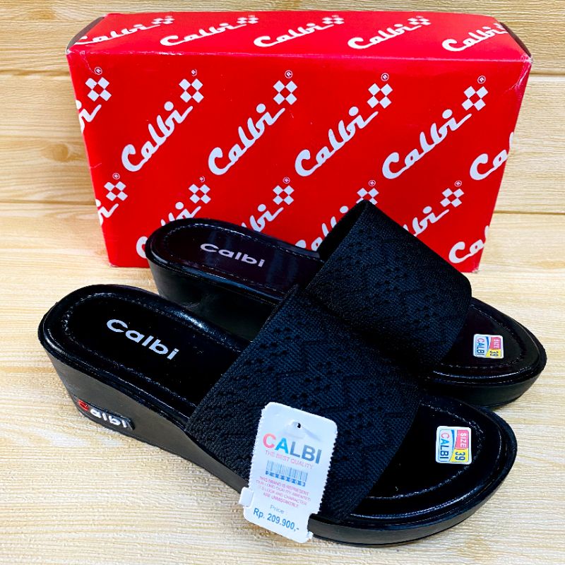 SANDAL WANITA WEDGES MODEL CALBI HAK 5CM | SANDAL WEDGES BLINK BLINK-RAJUT HITAM