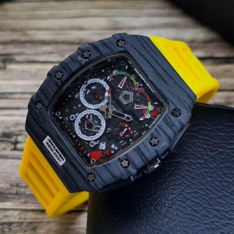 Jam Tangan Pria RM Richard Mile MCLARENN Crono Aktif Tali Rubber Warna Kuning - RM02811