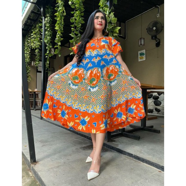 daster jumbo lengan pendek sogan baju hamil dan busui atasan batik pekalongan bahan rayon baju tidur dress wanita baju perempuan motif batik