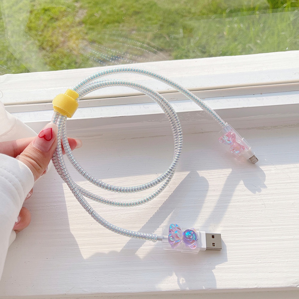 【COD Tangding】Cover Pelindung Kabel Data / Charger USB Bentuk Kartun Beruang Transparan