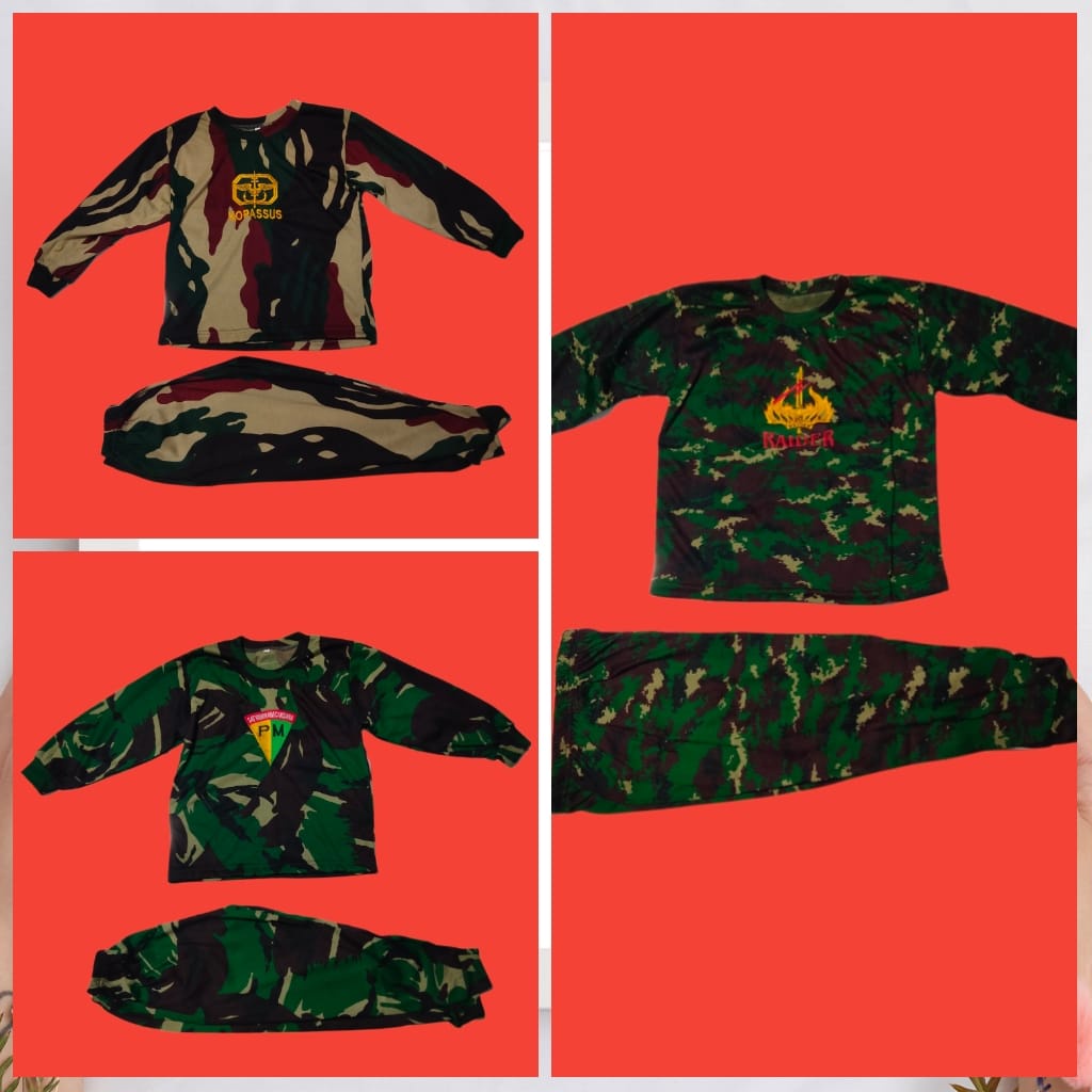 UKARI setelan kaos loreng anak baju tidur army lengan pendek dan panjang profesi tactical  3-7 tahun