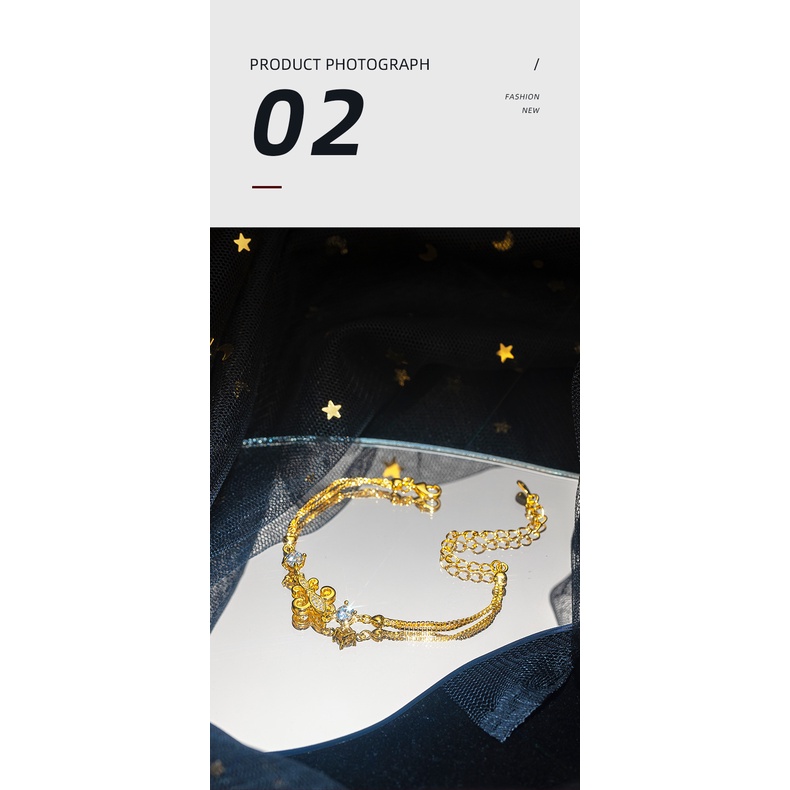 Goldkingdom Perhiasan Fashion Emas Asli Kadar 375 Bangkok Aksesoris Ready Stock Gelang Iris Hias Berlian Untuk Wanita Desain Kecil Bintang Emas - Berlapis Gelang Bersinar Terang