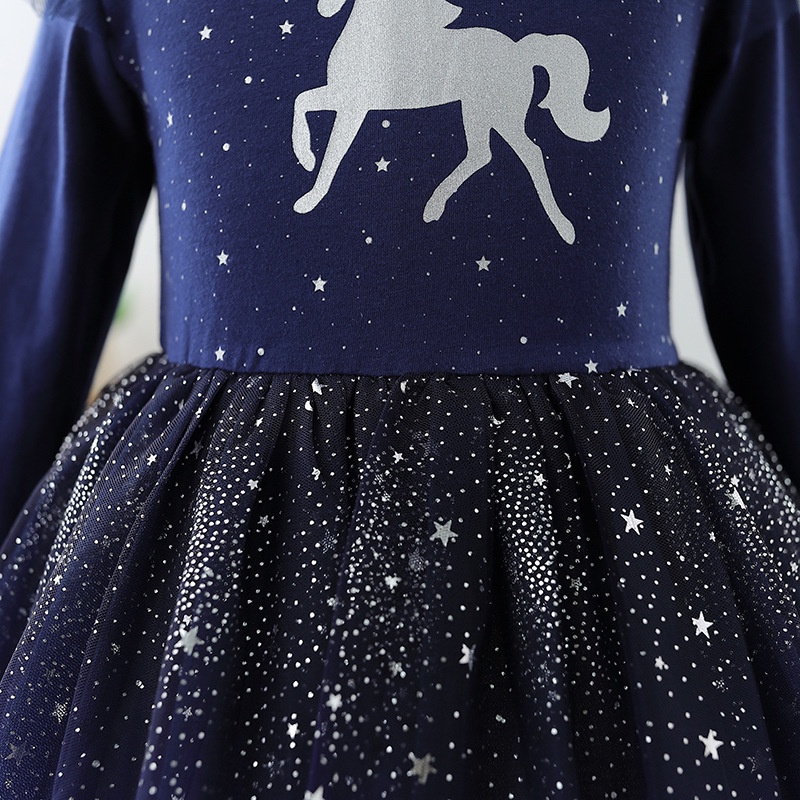 UNICORN BLINK DRESS NAVY BAJU DRES PESTA ANAK PEREMPUAN KOREA IMPORT LENGAN PANJANG